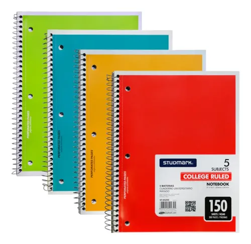 Libreta Espiral 5 Materia 150 Hojas De Rayas